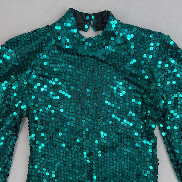 Oleg Cassini Dress Womens 6 Emerald Teal Jewel Sequin Sparkle Evening Party Glam - Picture 2 of 15